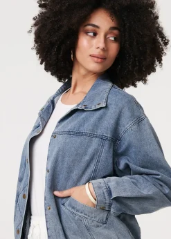 Izabel London Blue Zig Zag Stitch Long Sleeve Denim Jacket