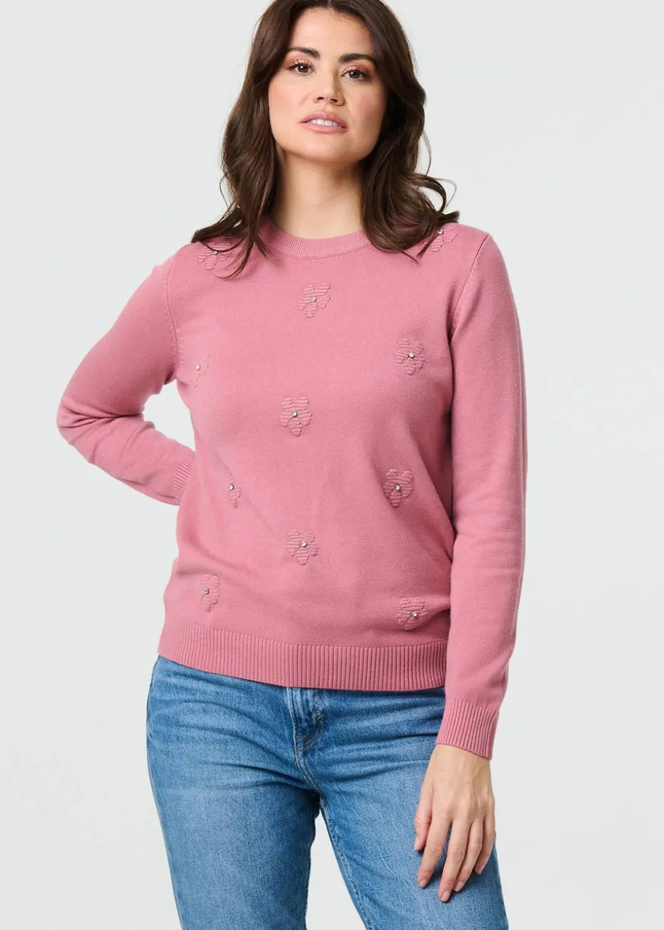Izabel London Blush Floral Gemstone Embellished Jumper