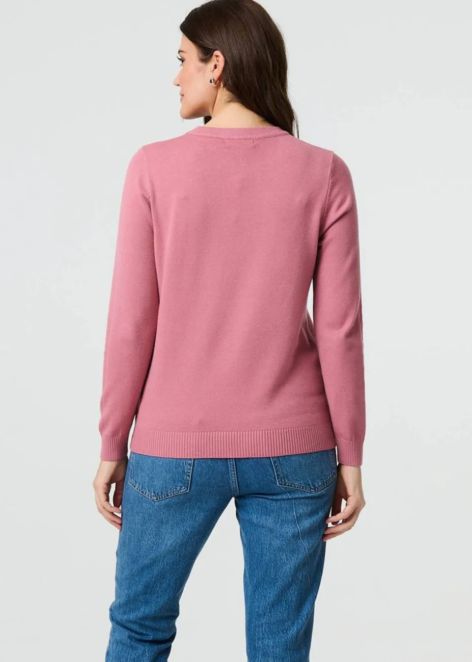 Izabel London Blush Floral Gemstone Embellished Jumper