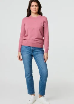 Izabel London Blush Floral Gemstone Embellished Jumper