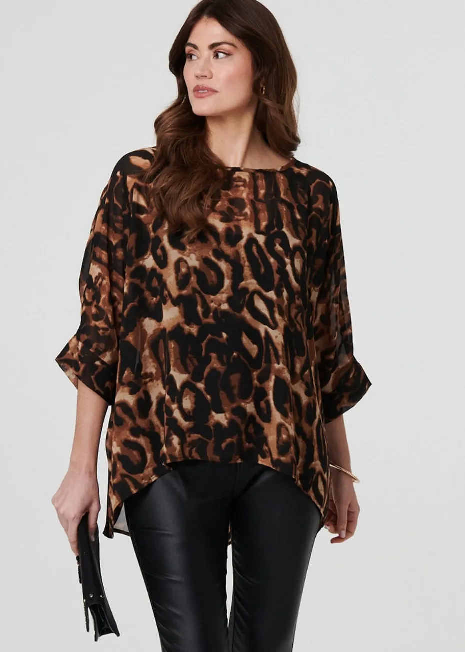 Izabel London Brown Animal Print Blouse Top
