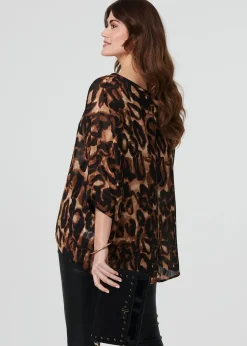 Izabel London Brown Animal Print Blouse Top