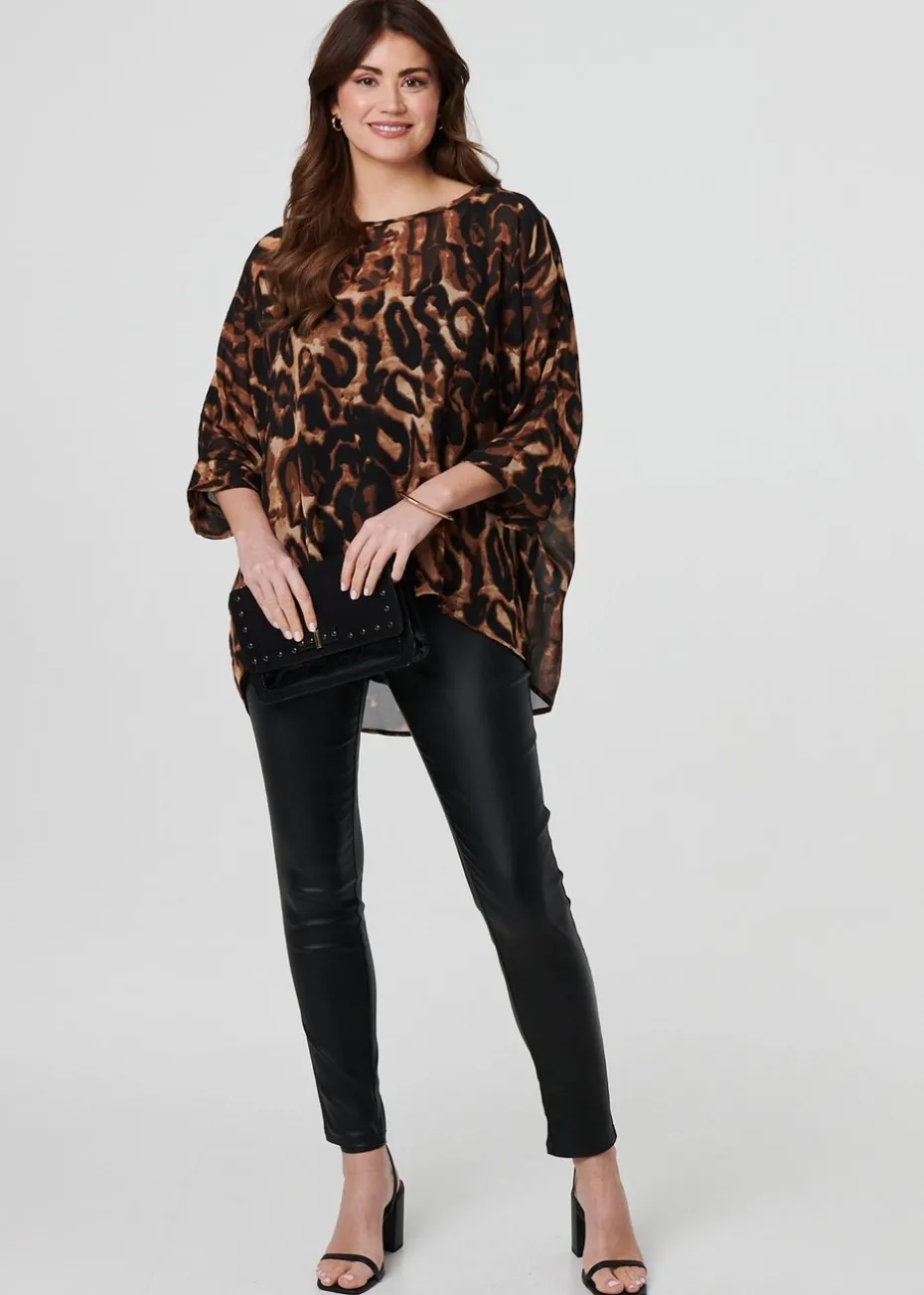 Izabel London Brown Animal Print Blouse Top