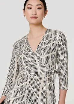 Izabel London Cream Printed Knee Length Wrap Dress