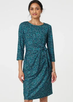 Izabel London Dark Green Animal Print Knot Short Dress
