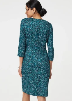 Izabel London Dark Green Animal Print Knot Short Dress