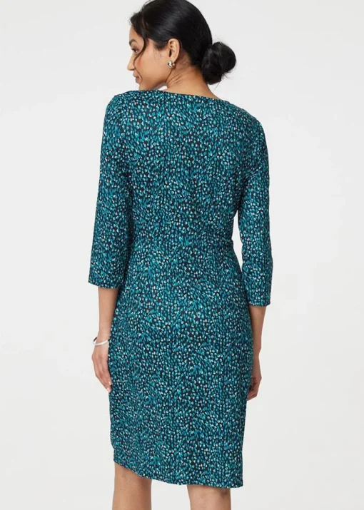 Izabel London Dark Green Animal Print Knot Short Dress