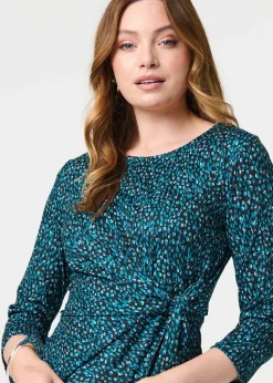 Izabel London Dark Green Animal Print Knot Short Dress