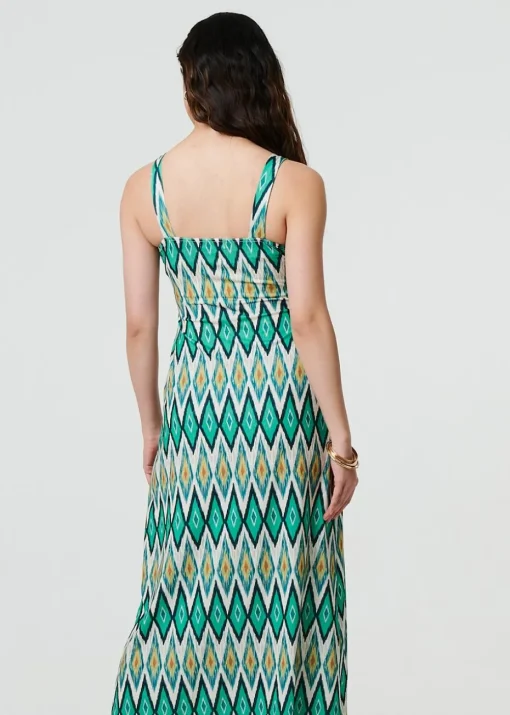 Izabel London Green Abstract Print Sleeveless V-Neck Maxi Dress