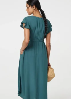 Izabel London Green Angel Sleeve Drawstring Waist Midi Dress