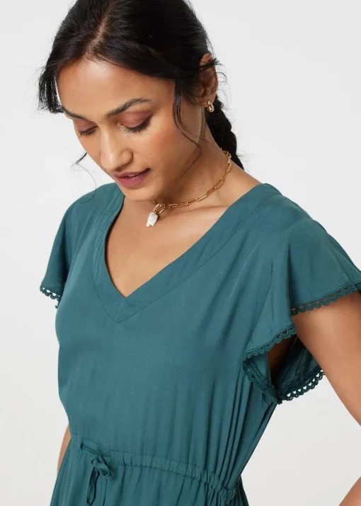 Izabel London Green Angel Sleeve Drawstring Waist Midi Dress