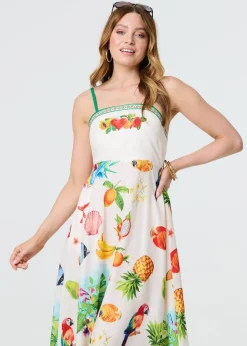 Izabel London Green Border Print Cami Strap Midi Dress