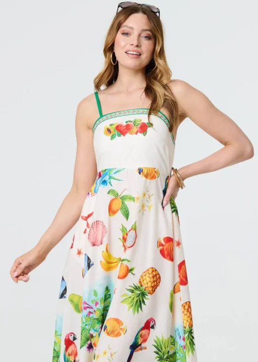 Izabel London Green Border Print Cami Strap Midi Dress