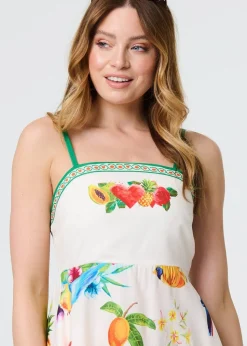 Izabel London Green Border Print Cami Strap Midi Dress