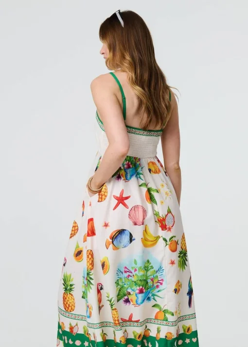 Izabel London Green Border Print Cami Strap Midi Dress