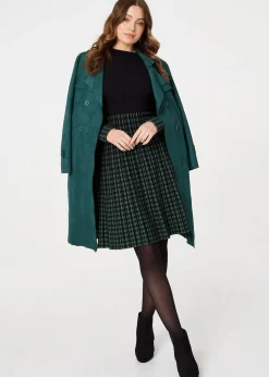 Izabel London Green Faux Suede Button Front Trench Coat