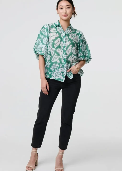 Izabel London Green Floral Print Shirt