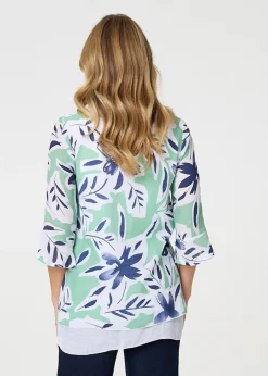 Izabel London Green Floral Print Layered Relaxed Tunic Top