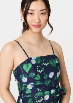 Izabel London Green Floral Sleeveless Tie Waist Midi Dress