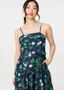Izabel London Green Floral Sleeveless Tie Waist Midi Dress