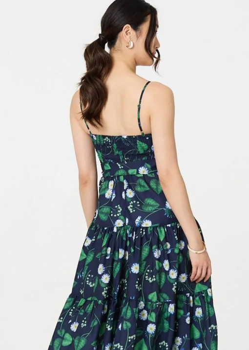 Izabel London Green Floral Sleeveless Tie Waist Midi Dress