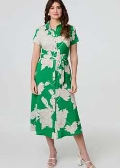 Izabel London Green Floral Tailored Shirt Dress