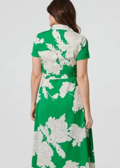 Izabel London Green Floral Tailored Shirt Dress