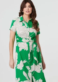 Izabel London Green Floral Tailored Shirt Dress