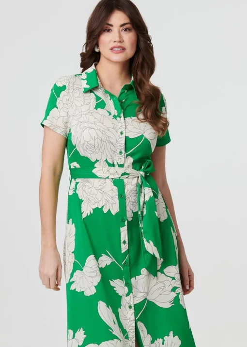 Izabel London Green Floral Tailored Shirt Dress