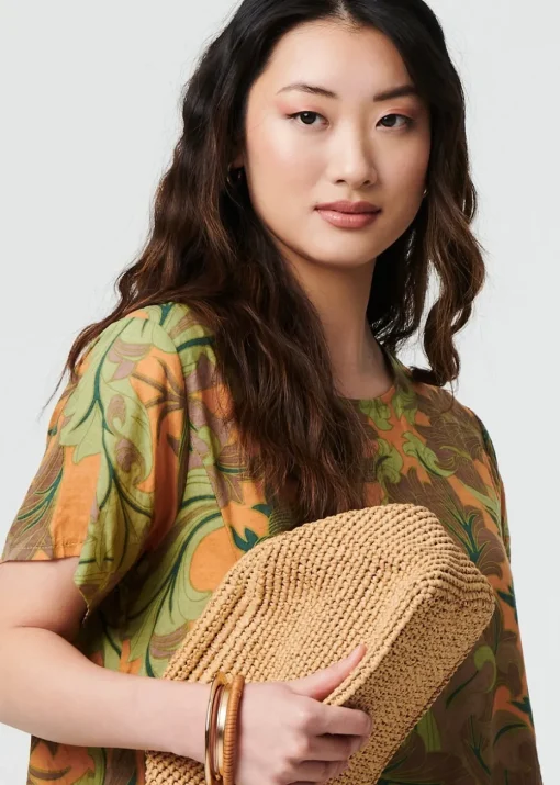 Izabel London Green Leaf Print Short Sleeve Shift Short Dress
