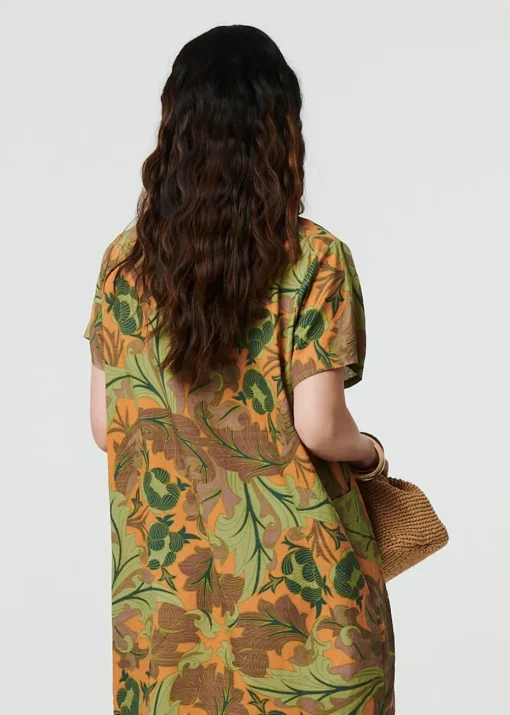 Izabel London Green Leaf Print Short Sleeve Shift Short Dress