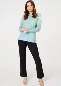 Izabel London Green Marble Print Metallic Relaxed Jumper