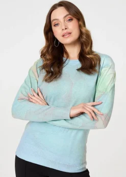 Izabel London Green Marble Print Metallic Relaxed Jumper
