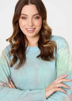 Izabel London Green Marble Print Metallic Relaxed Jumper
