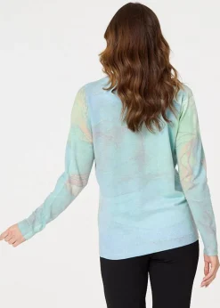 Izabel London Green Marble Print Metallic Relaxed Jumper