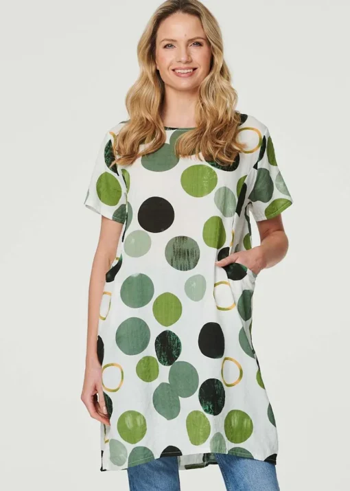 Izabel London Green Polka Dot Relaxed Tunic Dress