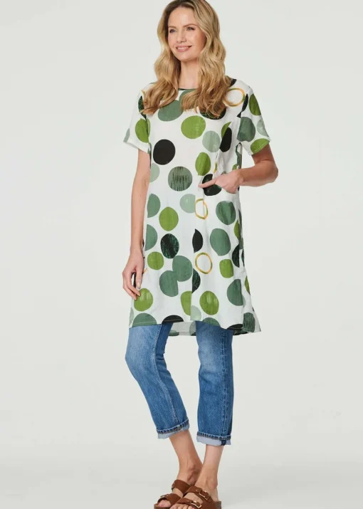 Izabel London Green Polka Dot Relaxed Tunic Dress
