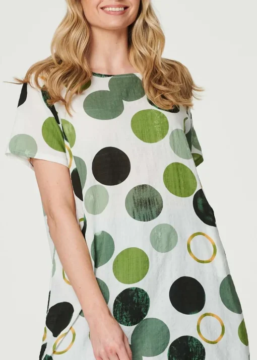 Izabel London Green Polka Dot Relaxed Tunic Dress