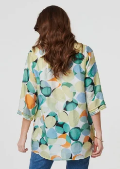 Izabel London Green Printed Curved Hem 3/4 Sleeve Blouse