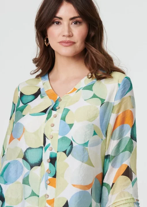 Izabel London Green Printed Curved Hem 3/4 Sleeve Blouse