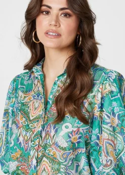 Izabel London Green Printed Puff 1/2 Sleeve Shirt