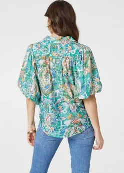 Izabel London Green Printed Puff 1/2 Sleeve Shirt