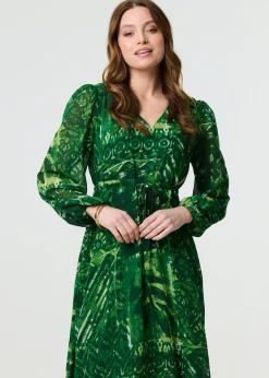 Izabel London Green Printed Semi Sheer Empire Maxi Dress