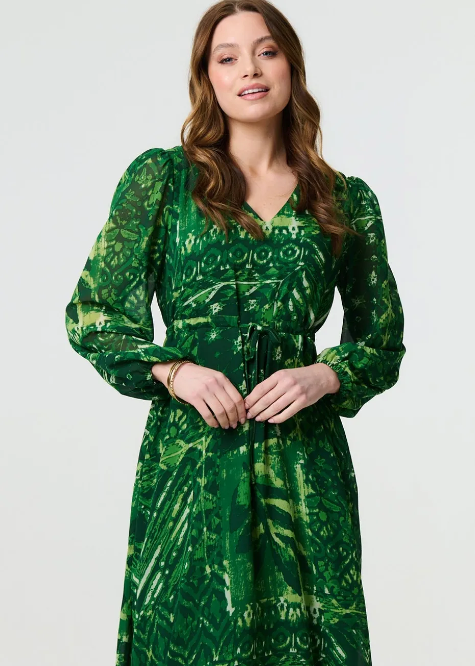 Izabel London Green Printed Semi Sheer Empire Maxi Dress