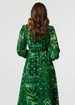 Izabel London Green Printed Semi Sheer Empire Maxi Dress