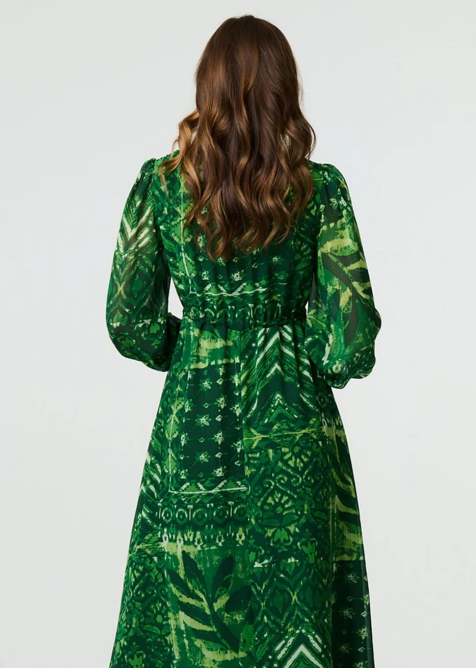 Izabel London Green Printed Semi Sheer Empire Maxi Dress