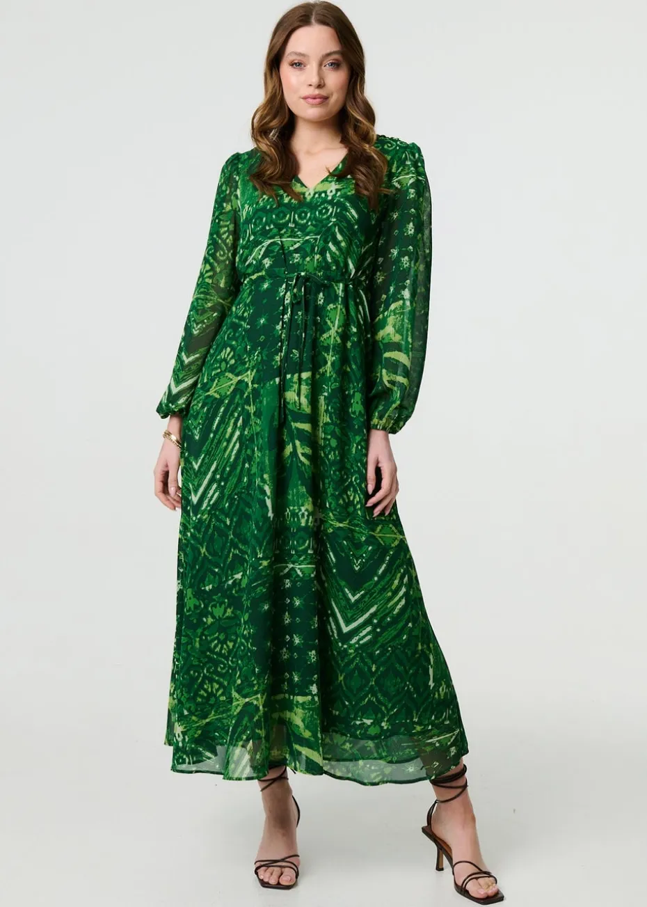 Izabel London Green Printed Semi Sheer Empire Maxi Dress