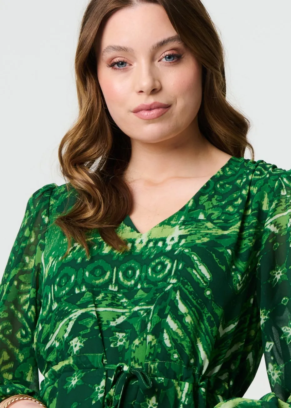 Izabel London Green Printed Semi Sheer Empire Maxi Dress