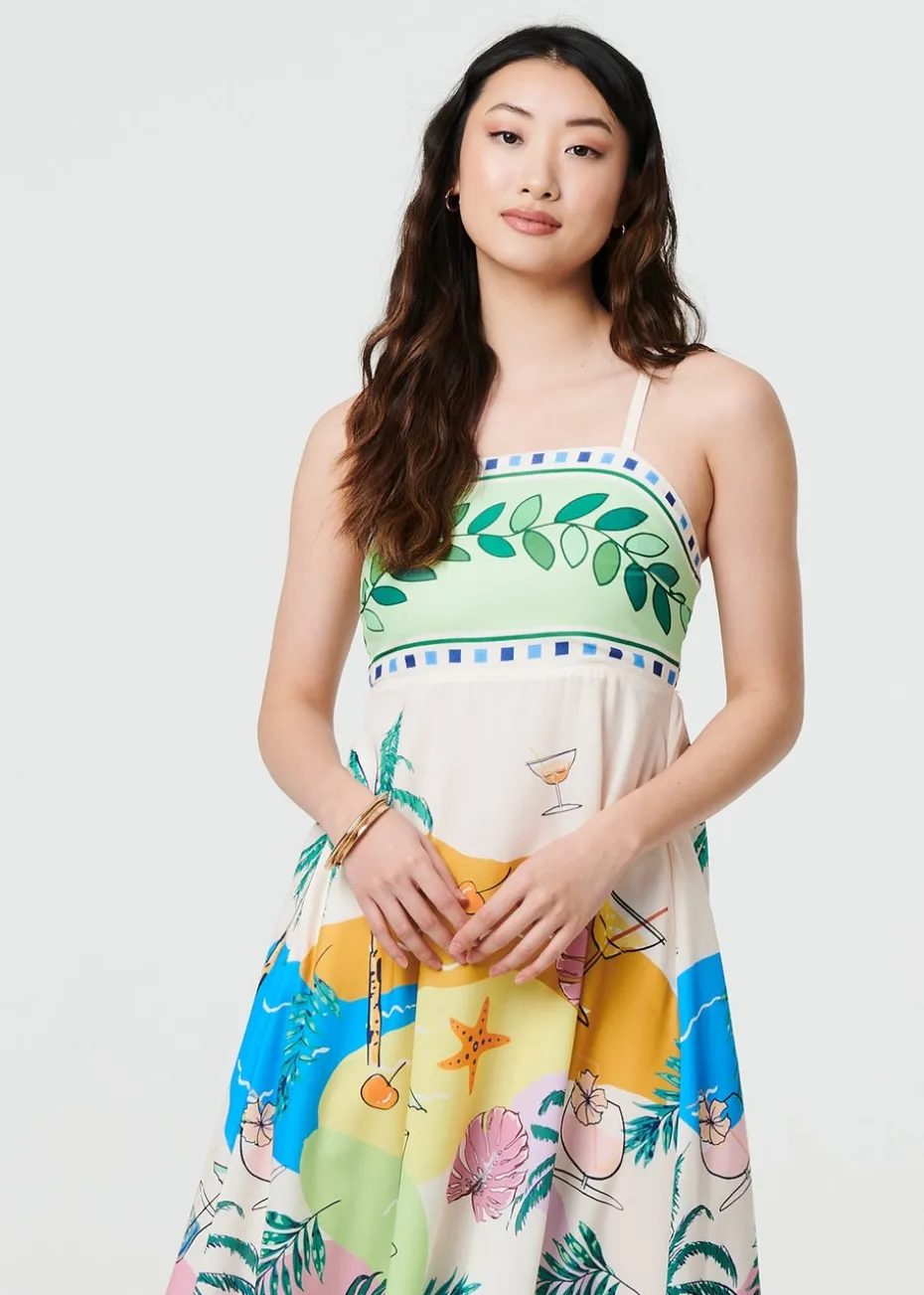 Izabel London Green Printed Sleeveless Empire Midi Dress