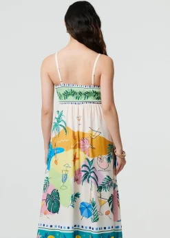 Izabel London Green Printed Sleeveless Empire Midi Dress